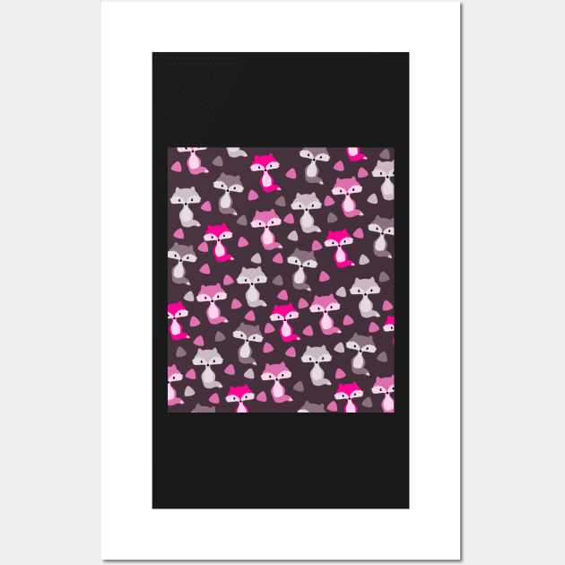Cute foxes in pink and grey Wall Art by cocodes